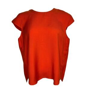 J. Crew Women's Size 14 Drapey Oxford Crepe Blouse Orange Cap Sleeve Style B8702